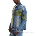 Two Color Patchwork Jean Jacket For Men